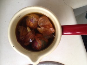 onion skin eggs ready to boil