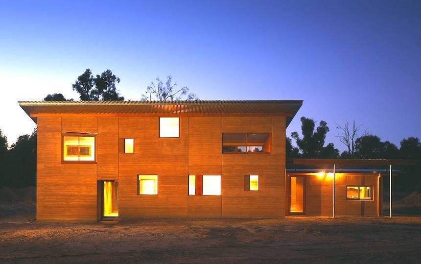 Rammed earth is a mixture of gravel, clay, sand, cement and sometimes lime or waterproofing additives.