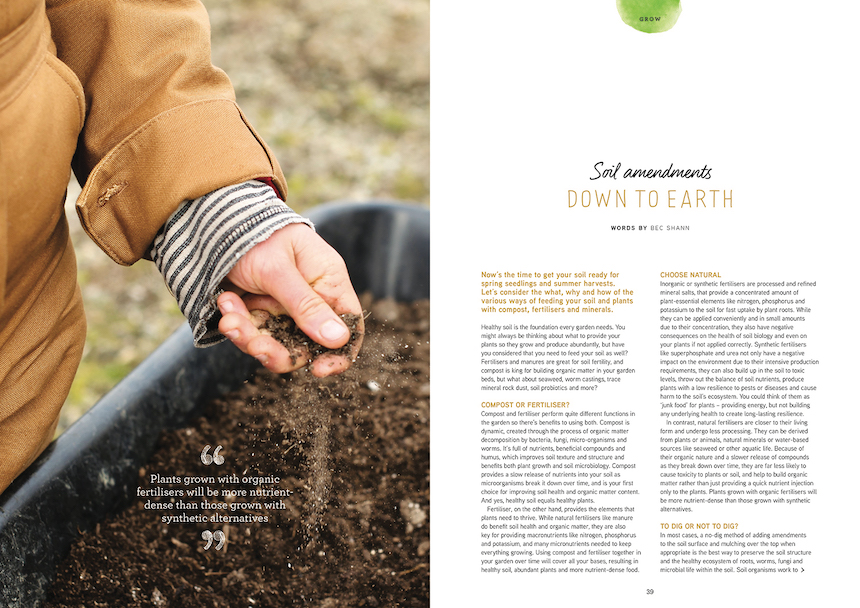 Now’s the time to get your soil ready for spring seedlings and summer harvests. Let’s consider the what, why and how of the various ways of feeding your soil and plants with compost, fertilisers and minerals.