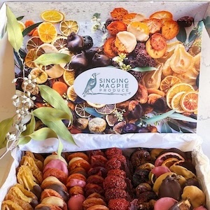How’s this for a roll call of delectable treats? Chocolate enrobed figs, premium couverture chocolate, a rainbow selection of sun-dried fruits including Duchess pears, Somerset peaches, Riverland apricots, award-winning Smyrna quince, semi sundried Smyrna, Black Genoa figs… Singing Magpie Produce Gift Boxes are the perfect gift for mums with a discerning sweet tooth.