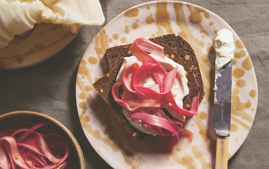Quick-Pickled Rhubarb & Labneh Toasts Recipe | Pip Magazine